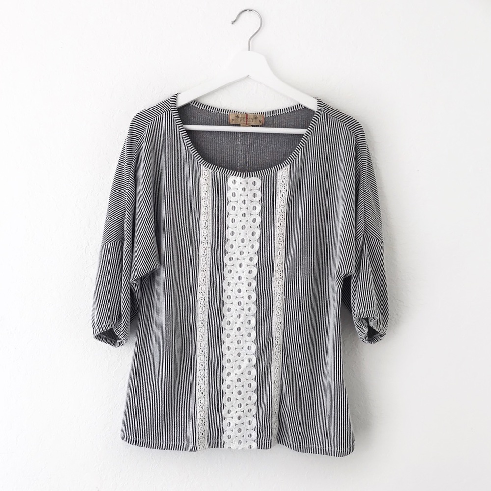 Anthro Twig & Perch Lace Pathways Striped Top